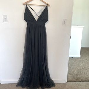 NWT Luxxel Tulle gown, large, color steel